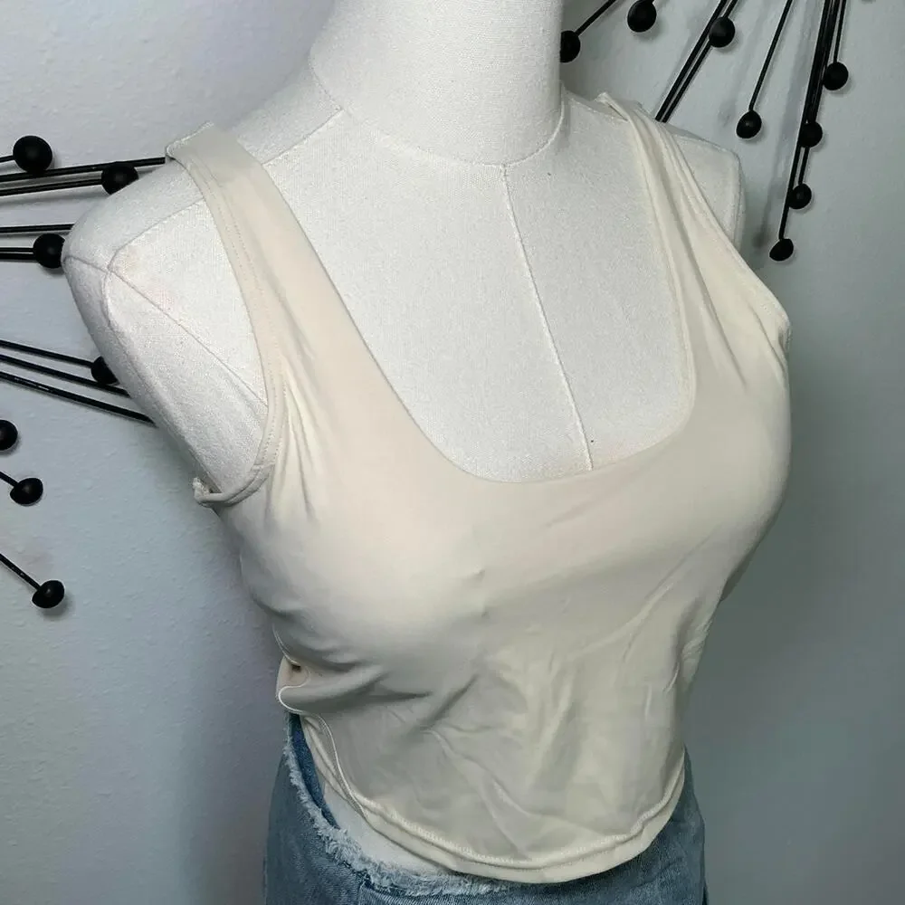 Fashion Nova Sport cream active crop tank top built in bra fitted athleisure
